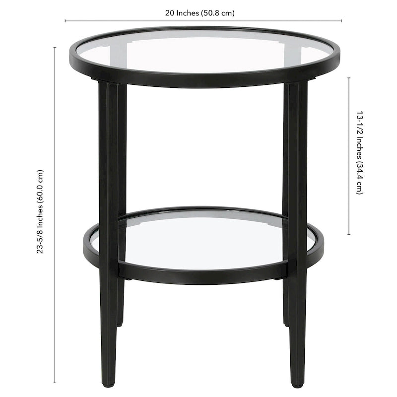 19.63 Wide Round Side Table with Clear Glass Shelf