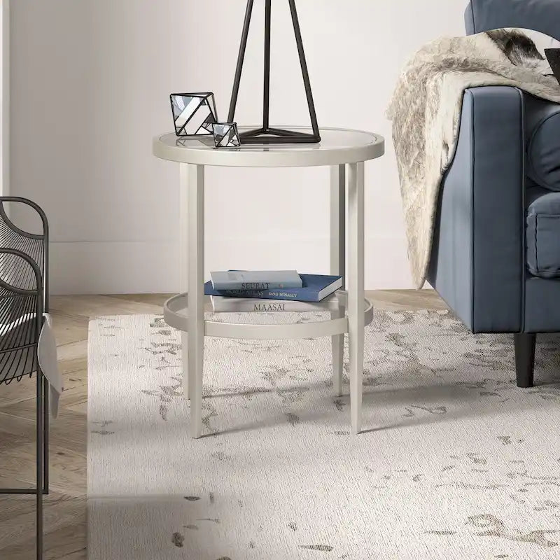 19.63 Wide Round Side Table with Clear Glass Shelf