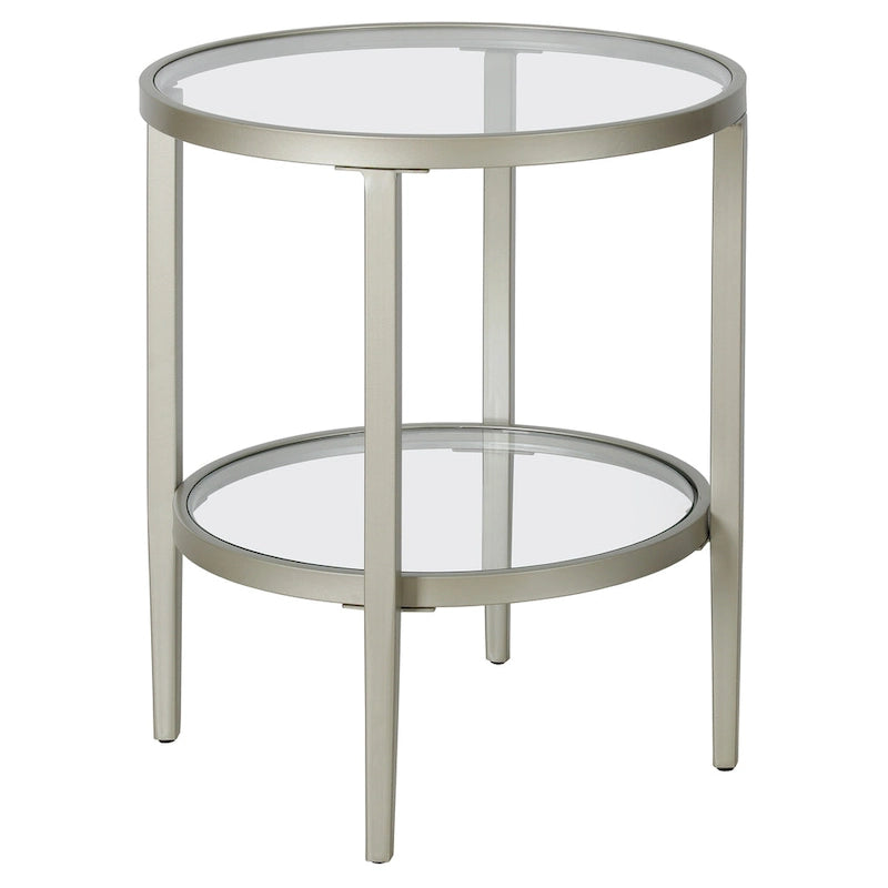 19.63 Wide Round Side Table with Clear Glass Shelf
