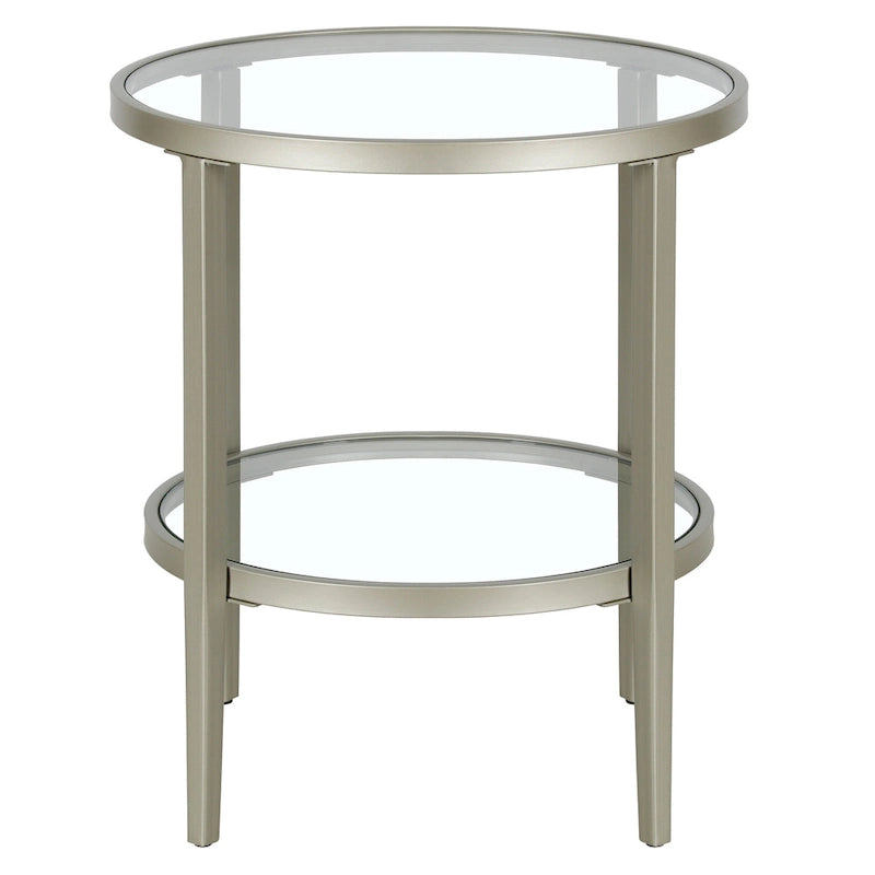 19.63 Wide Round Side Table with Clear Glass Shelf