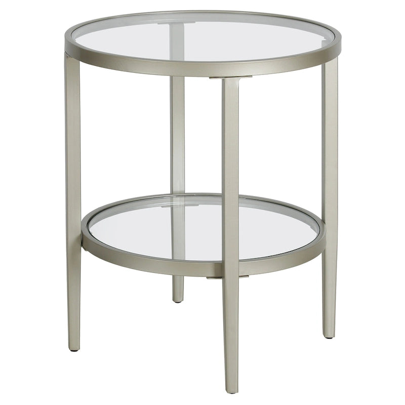 19.63 Wide Round Side Table with Clear Glass Shelf