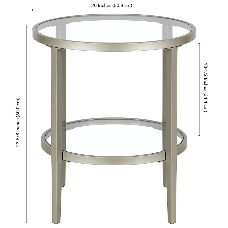 19.63 Wide Round Side Table with Clear Glass Shelf