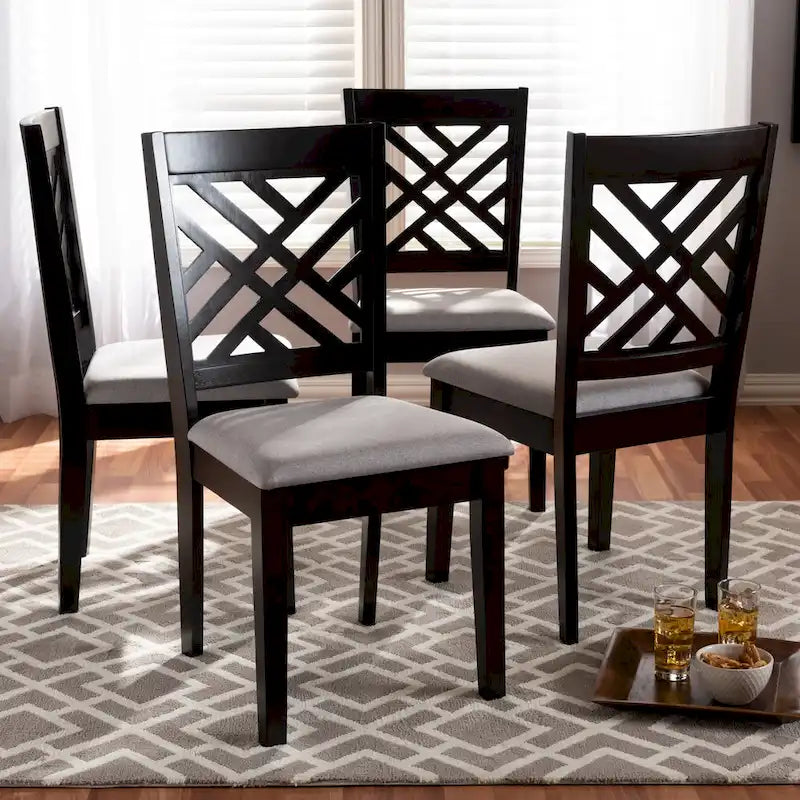Contemporary Upholstered Rubberwood Dining Chairs, Set of 4