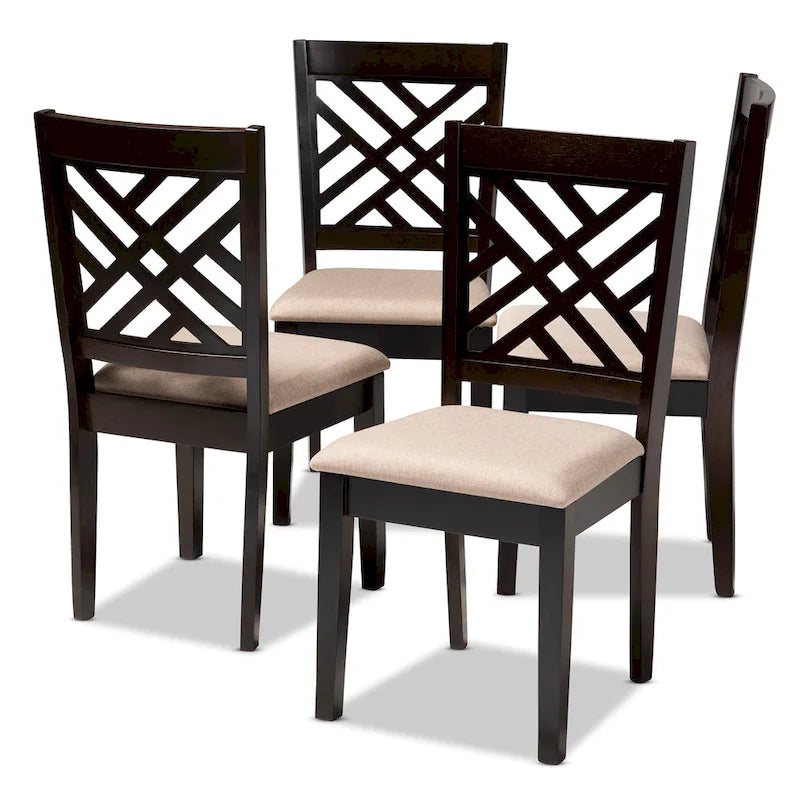 Contemporary Upholstered Rubberwood Dining Chairs, Set of 4