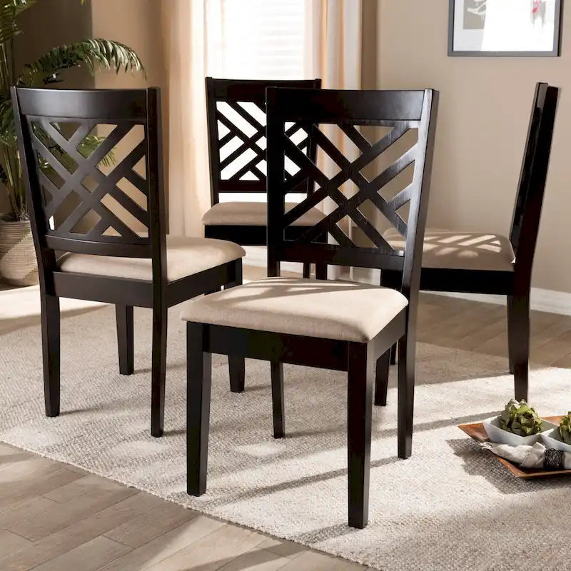 Contemporary Upholstered Rubberwood Dining Chairs, Set of 4