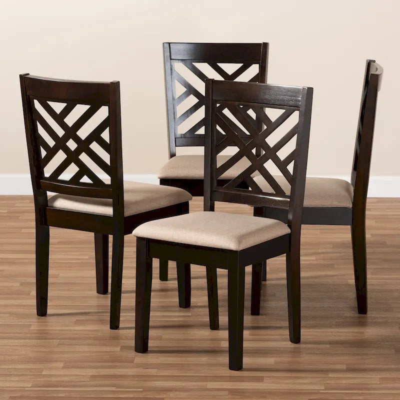 Contemporary Upholstered Rubberwood Dining Chairs, Set of 4