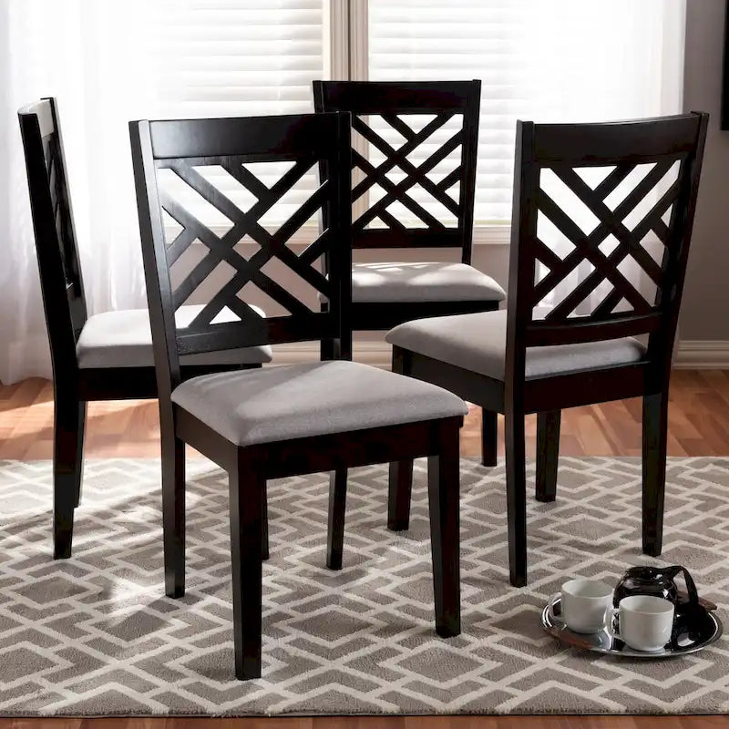 Contemporary Upholstered Rubberwood Dining Chairs, Set of 4