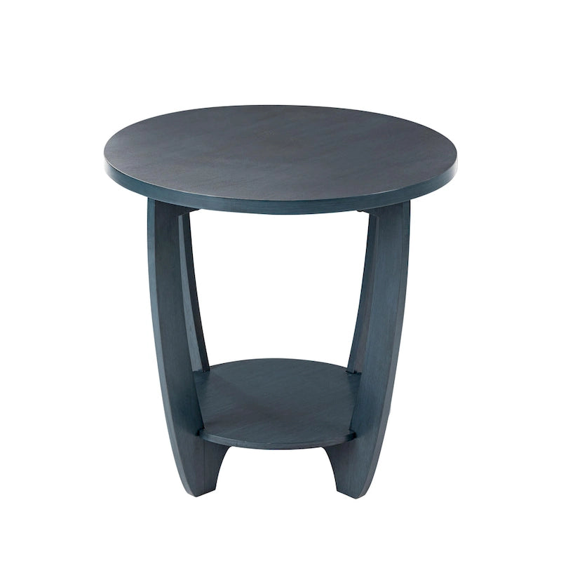 Round Rustic Farmhouse End Table with Storage Shelf