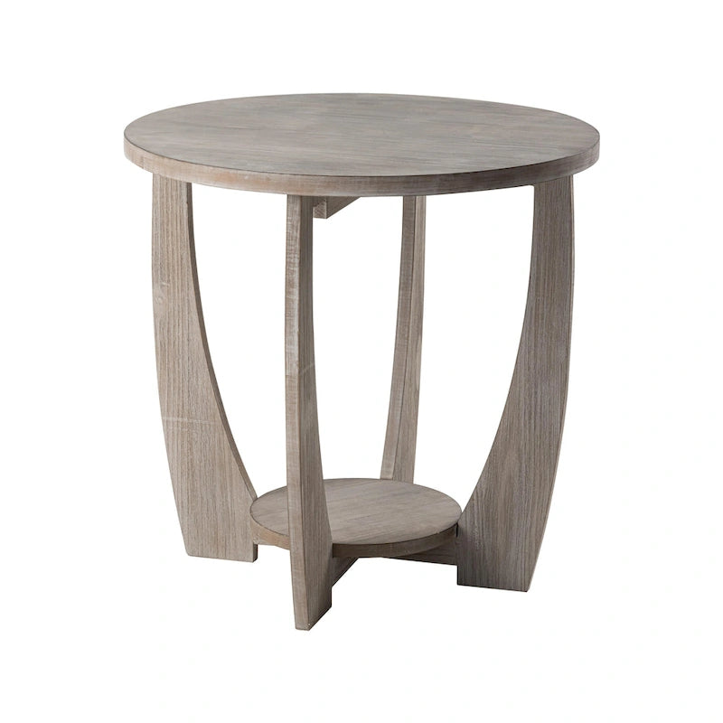 Round Rustic Farmhouse End Table with Storage Shelf