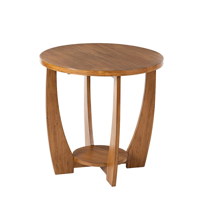 Round Rustic Farmhouse End Table with Storage Shelf