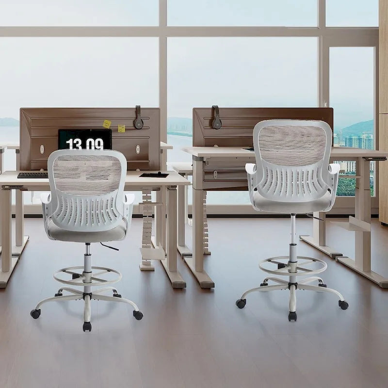 Ergonomic Drafting Chair for Standing Desks with Adjustable Foot Ring