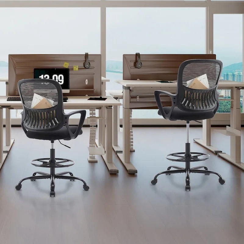 Ergonomic Drafting Chair for Standing Desks with Adjustable Foot Ring