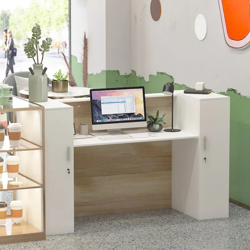 Reception Desk Large Front Counter Table w/ Adjustable Shelf by Timechee