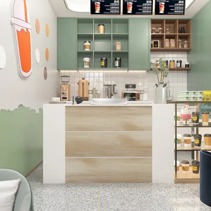 Large Reception Counter Desk with Adjustable Storage Shelves