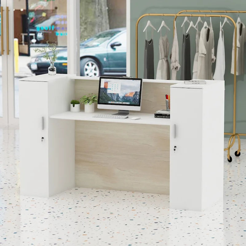 Large Reception Counter Desk with Adjustable Storage Shelves