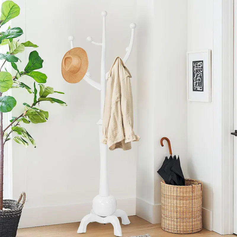 Freestanding Rubberwood Coat Rack with 8 Hooks