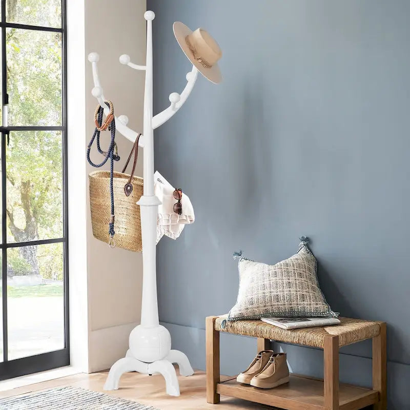 Freestanding Rubberwood Coat Rack with 8 Hooks