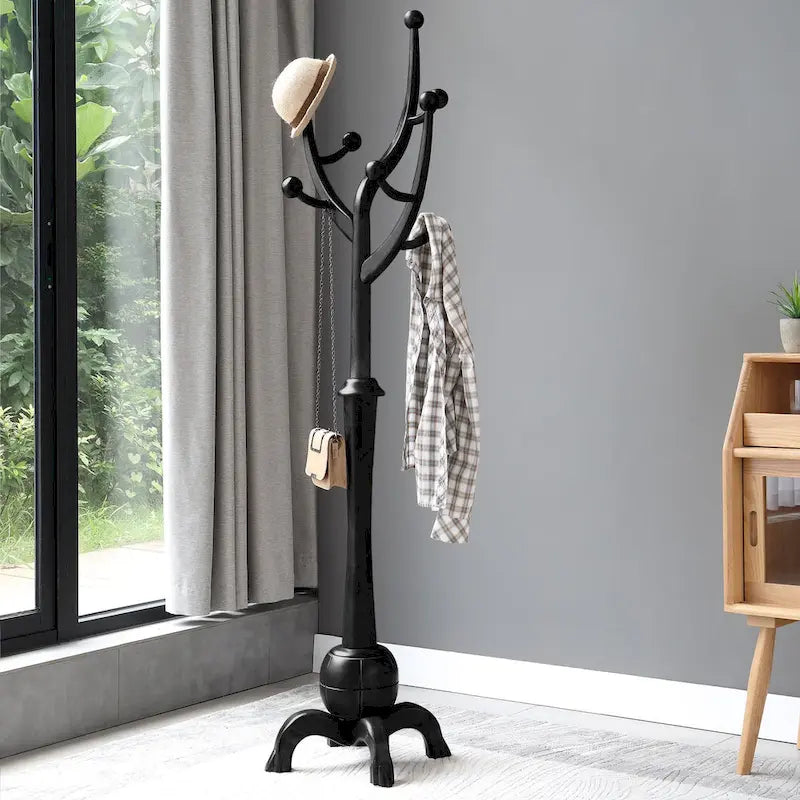 Freestanding Rubberwood Coat Rack with 8 Hooks