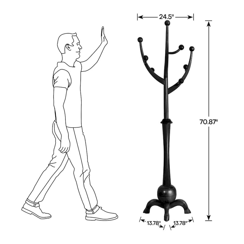 Freestanding Rubberwood Coat Rack with 8 Hooks