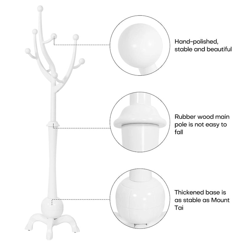 Freestanding Rubberwood Coat Rack with 8 Hooks