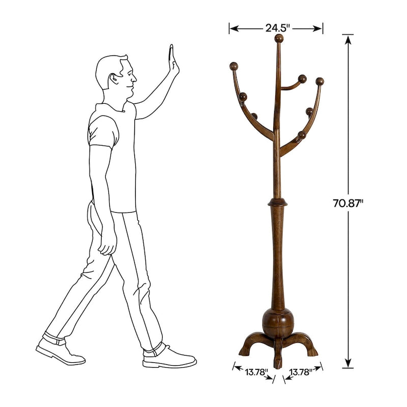 Freestanding Rubberwood Coat Rack with 8 Hooks