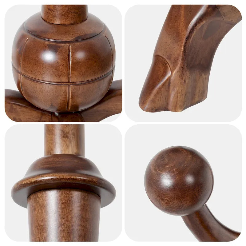 Freestanding Rubberwood Coat Rack with 8 Hooks