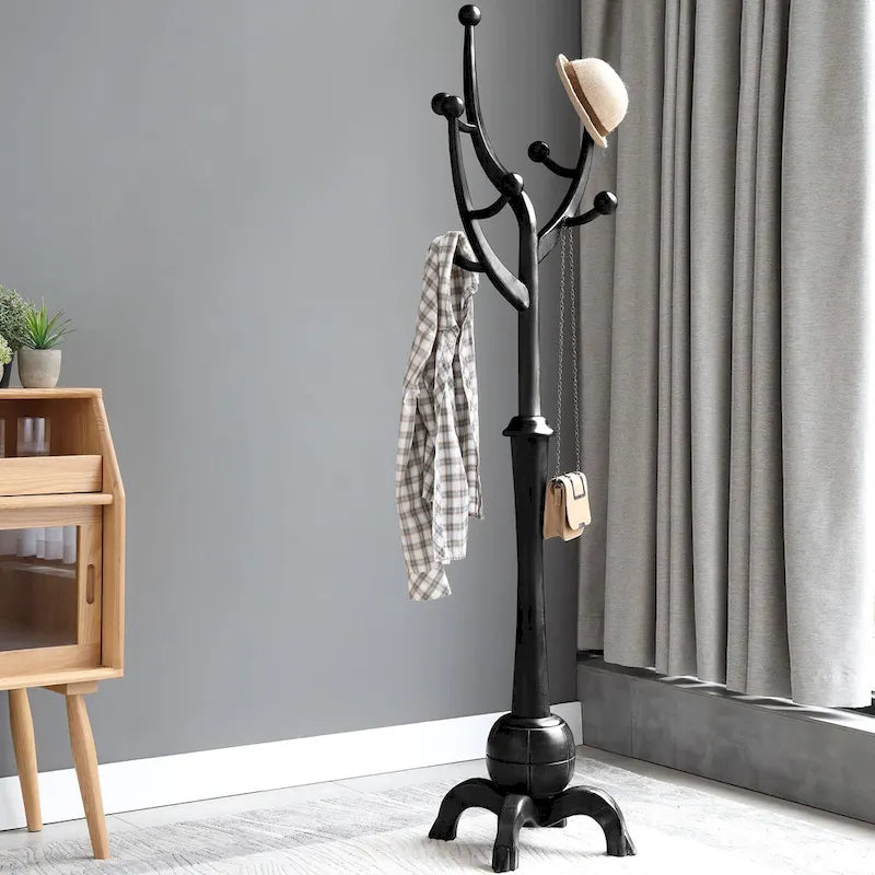 Freestanding Rubberwood Coat Rack with 8 Hooks