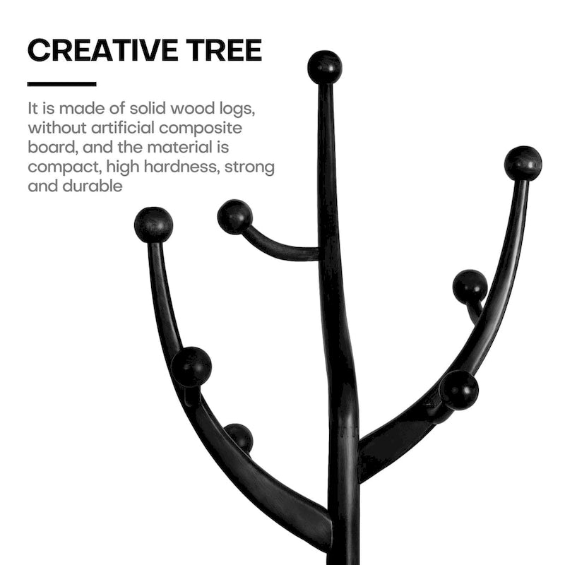 Freestanding Rubberwood Coat Rack with 8 Hooks