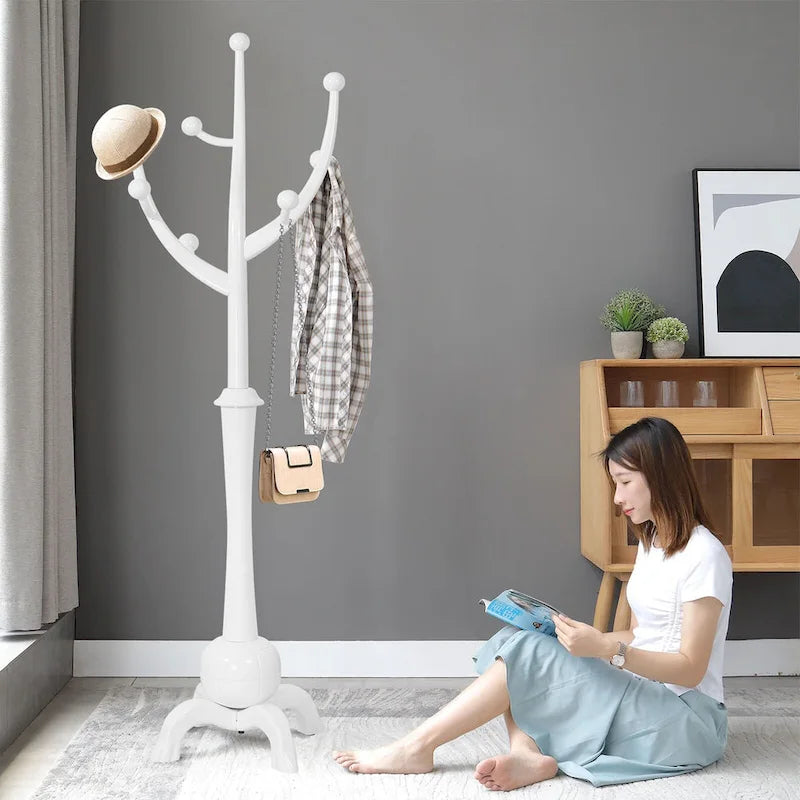 Freestanding Rubberwood Coat Rack with 8 Hooks