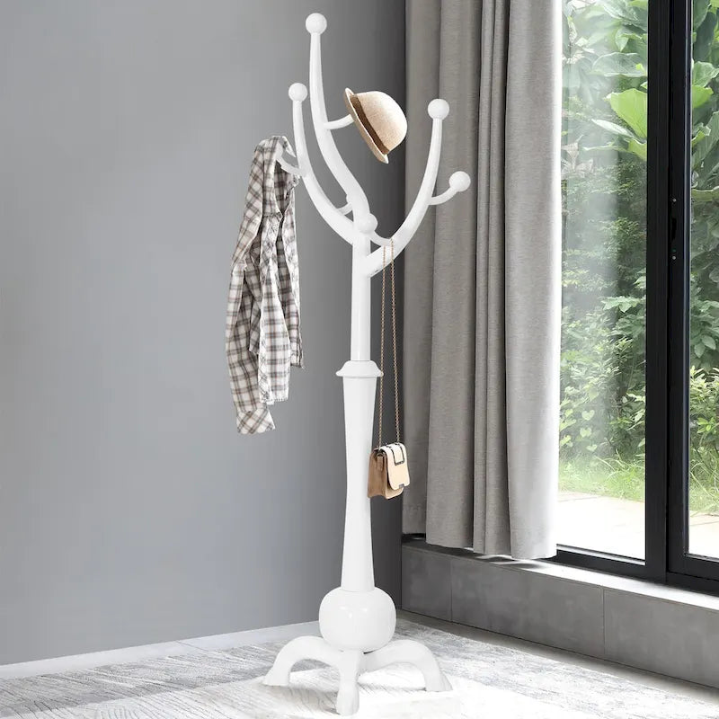 Freestanding Rubberwood Coat Rack with 8 Hooks