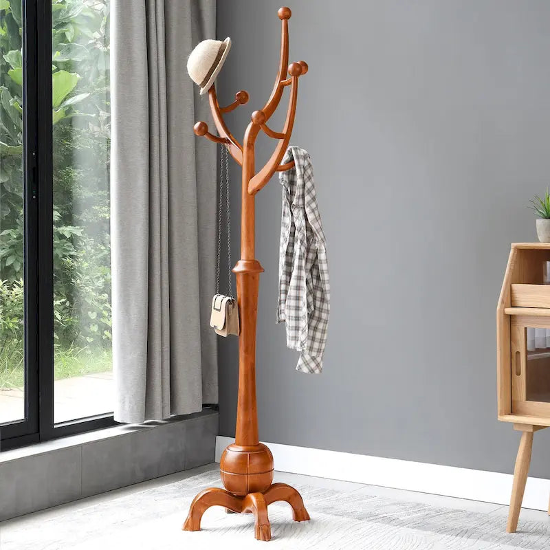Freestanding Rubberwood Coat Rack with 8 Hooks