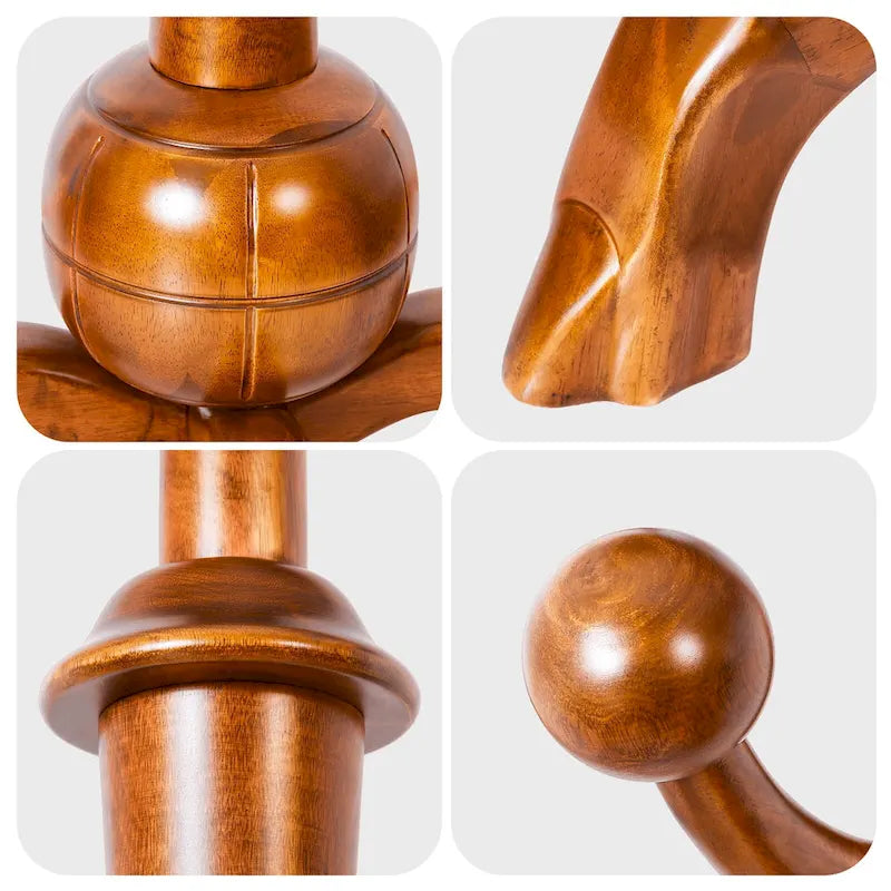 Freestanding Rubberwood Coat Rack with 8 Hooks