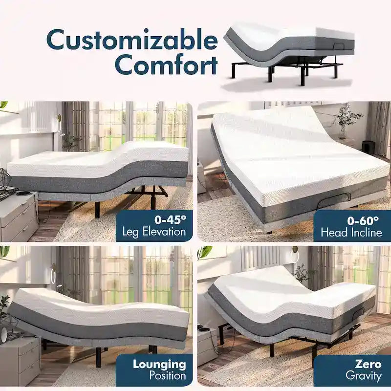 Adjustable Bed Frame with 12-Inch Memory Foam Mattress, Dual Massage and Remote Control