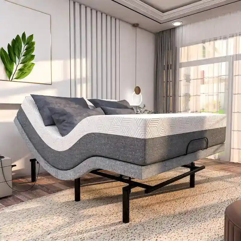 Adjustable Bed Frame with 12-Inch Memory Foam Mattress, Dual Massage and Remote Control