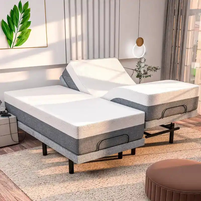 Adjustable Bed Frame with 12-Inch Memory Foam Mattress, Dual Massage and Remote Control