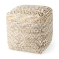 Cream & Beige Striped Hemp-Cotton Square Pouf