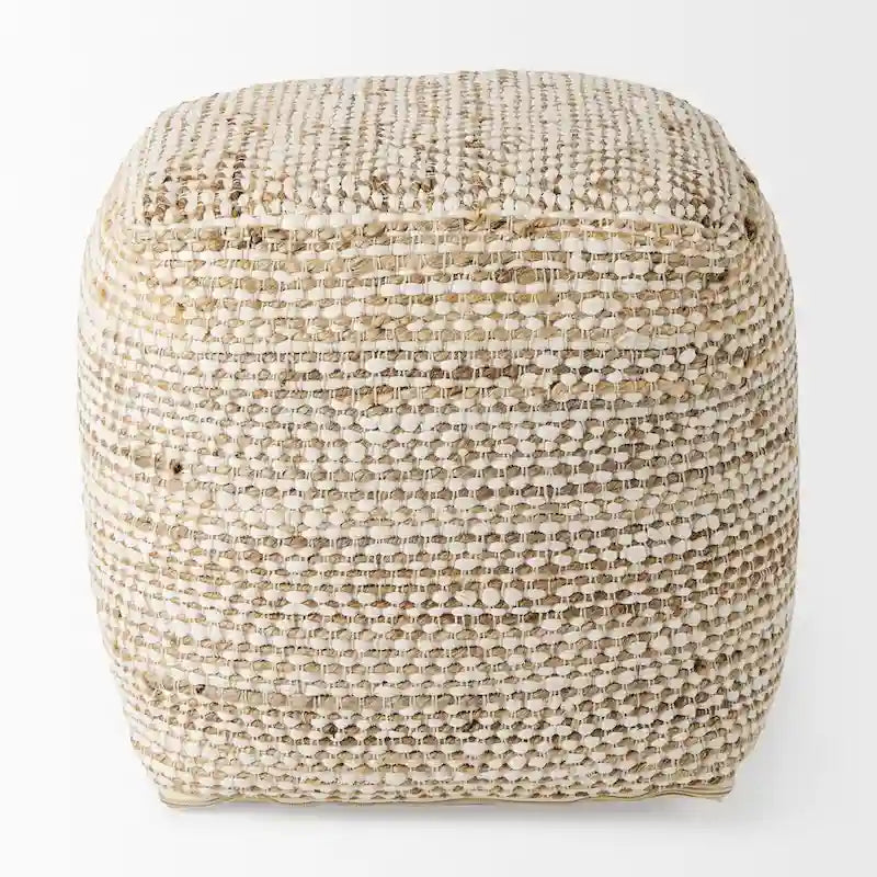 Cream & Beige Striped Hemp-Cotton Square Pouf