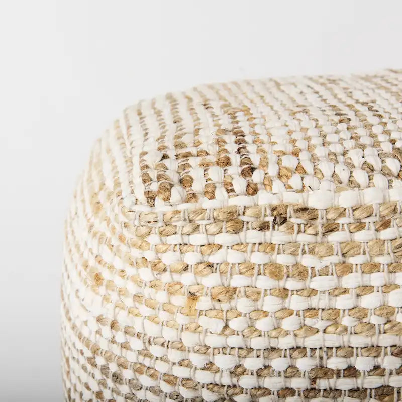 Cream & Beige Striped Hemp-Cotton Square Pouf