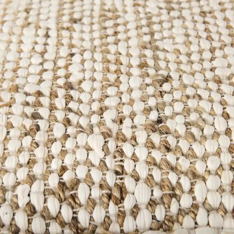 Cream & Beige Striped Hemp-Cotton Square Pouf