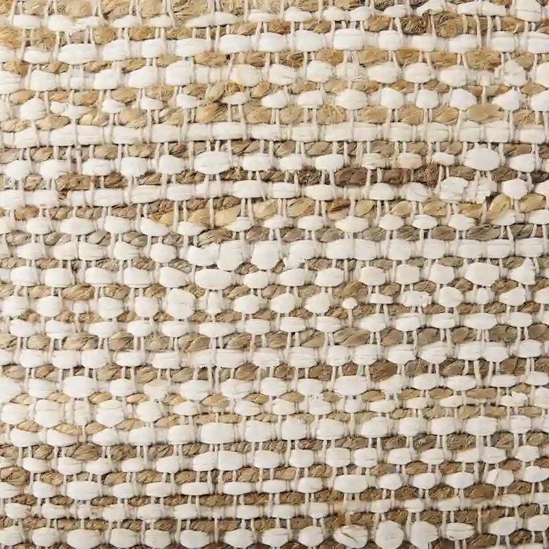 Cream & Beige Striped Hemp-Cotton Square Pouf