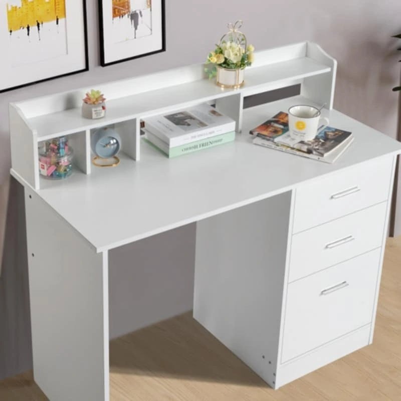Modern Computer Desk with Drawers and Storage Shelves