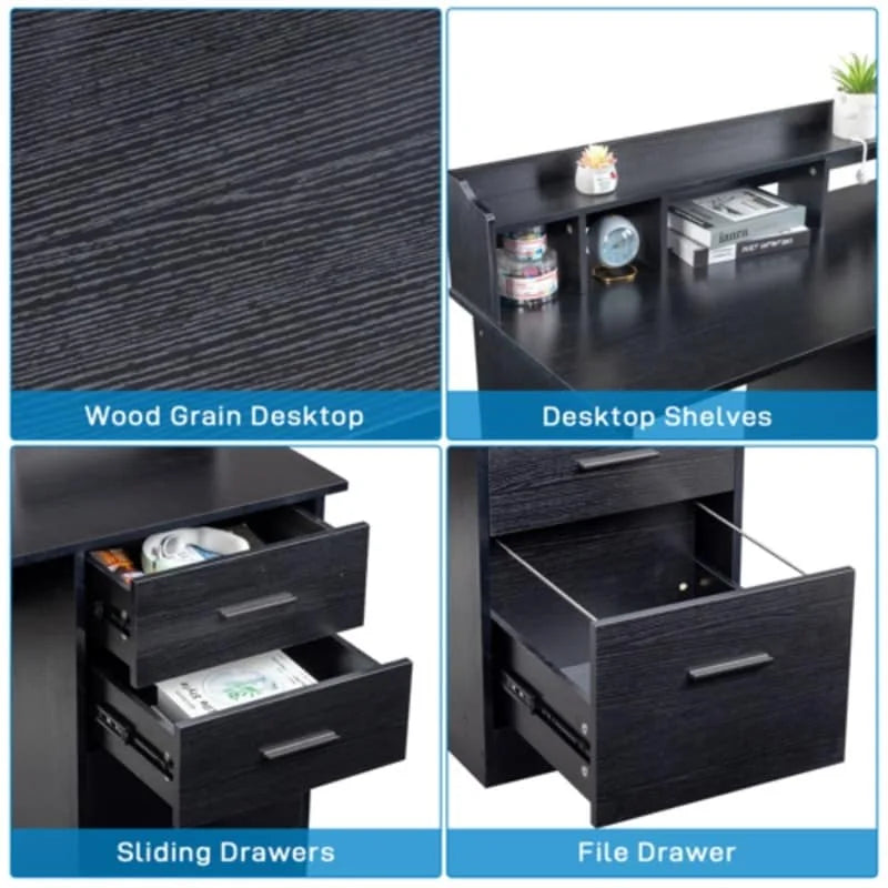 Modern Computer Desk with Drawers and Storage Shelves