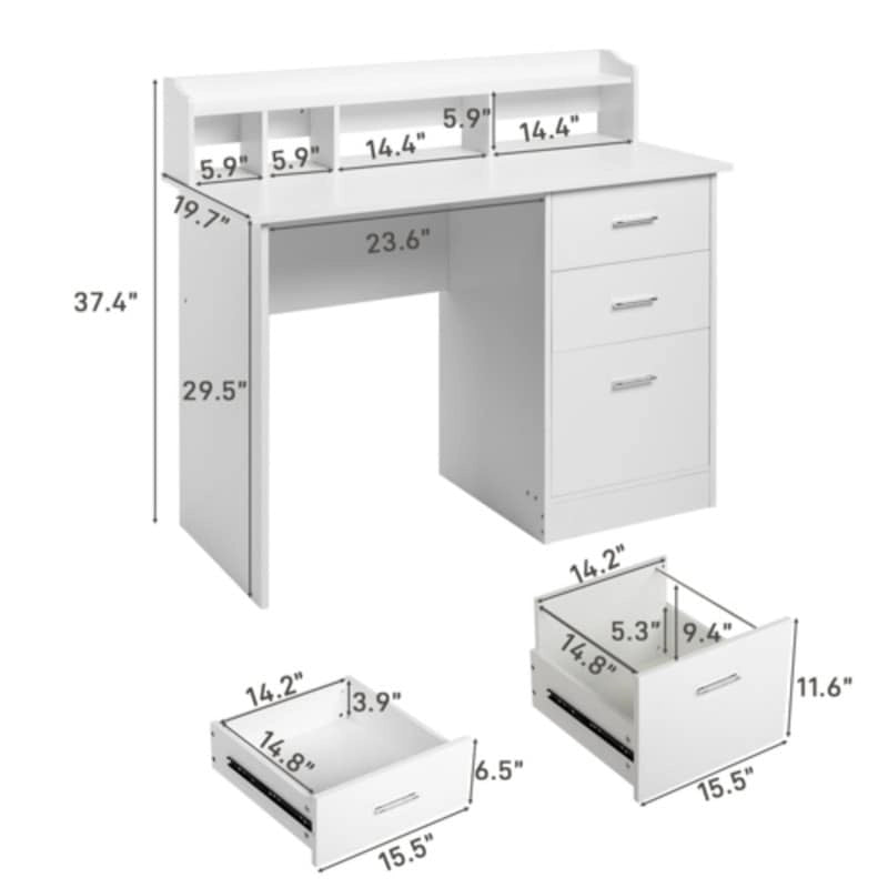Modern Computer Desk with Drawers and Storage Shelves