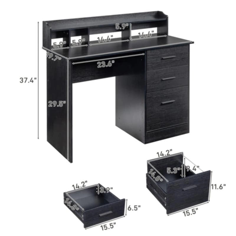 Modern Computer Desk with Drawers and Storage Shelves