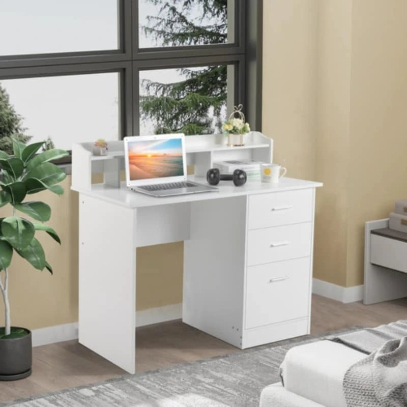 Modern Computer Desk with Drawers and Storage Shelves