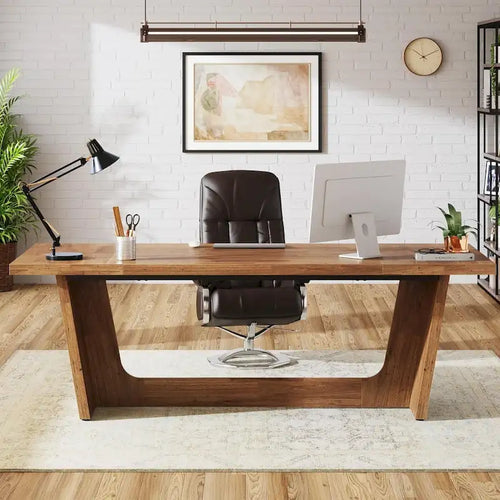 70.87-Inch Rustic Brown Wood Executive Desk