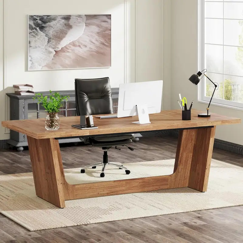 70.87-Inch Rustic Brown Wood Executive Desk