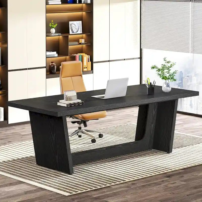 70.87-Inch Rustic Brown Wood Executive Desk