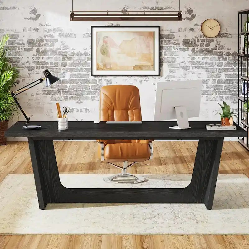 70.87-Inch Rustic Brown Wood Executive Desk