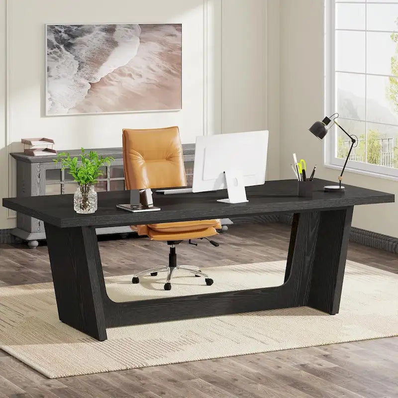 70.87-Inch Rustic Brown Wood Executive Desk